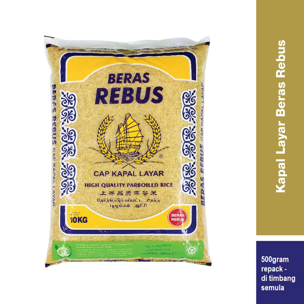 REPACK: Cap Kapal Layar Beras Rebus, High Quality Parboiled Rice 500gram (DI PEK SEMULA)
