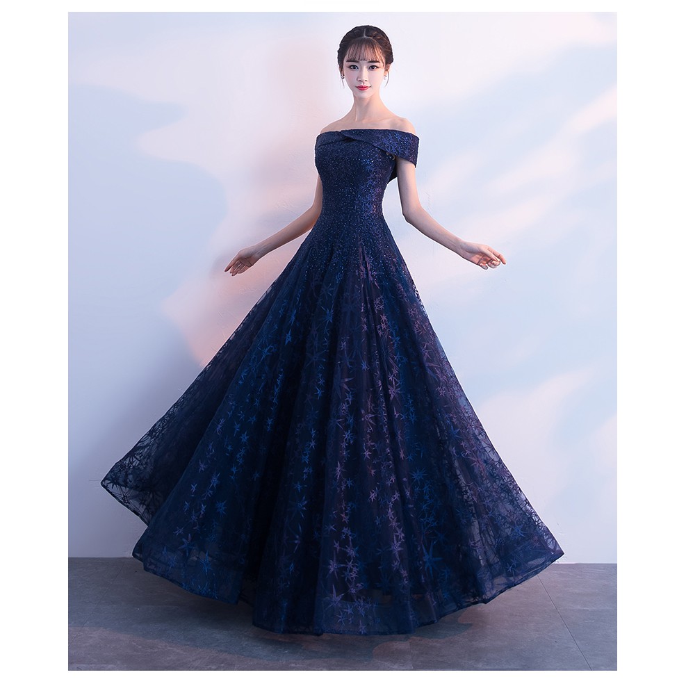 boat neck long gown