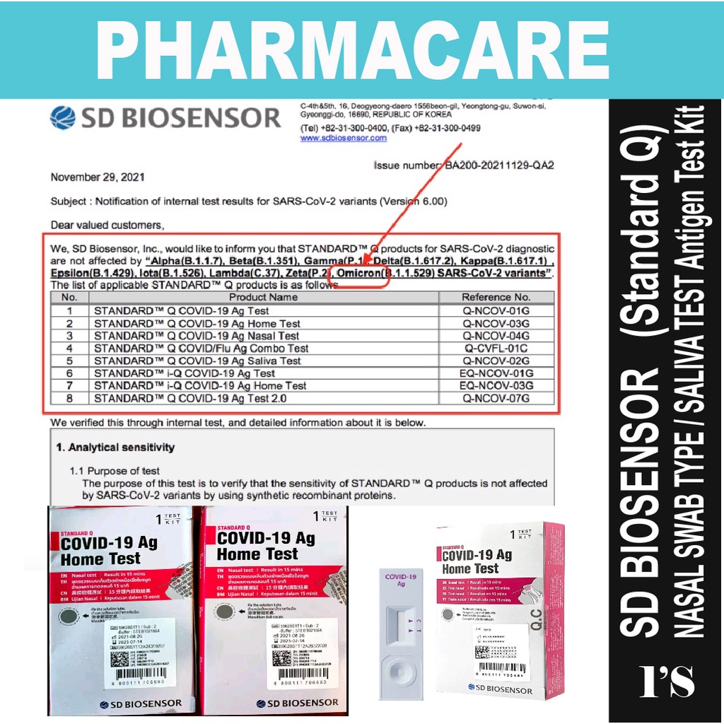 Standard Q Covid19 Saliva / NASAL Antigen Rapid Test Kit [MDA approved] SD Biosensor SARSCoV2