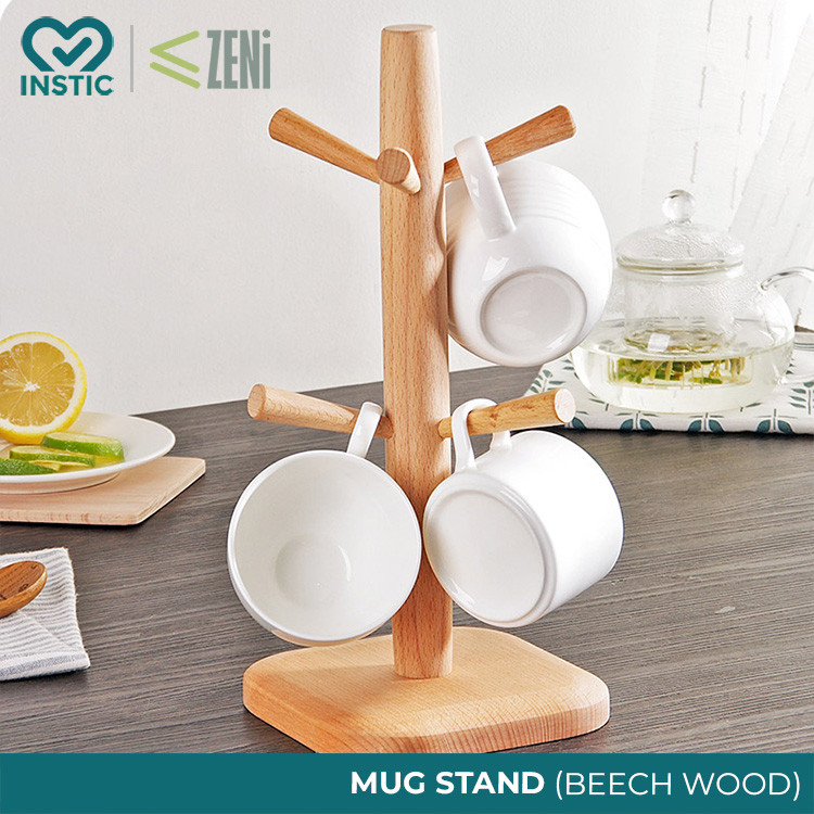 ZENi Wooden Mug Stand | Contemporary Standing Mug Organizer For Kitchen