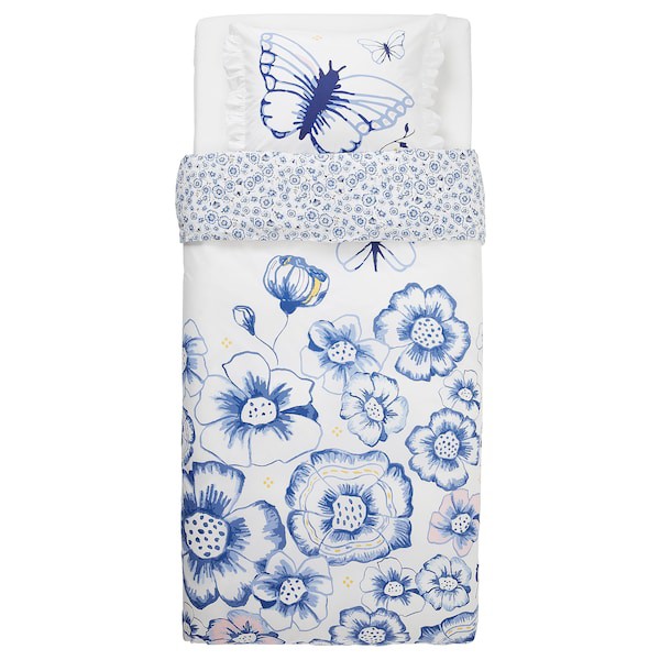 Ikea Sanglarka Quilt Cover And Pillowcase Butterfly White Blue