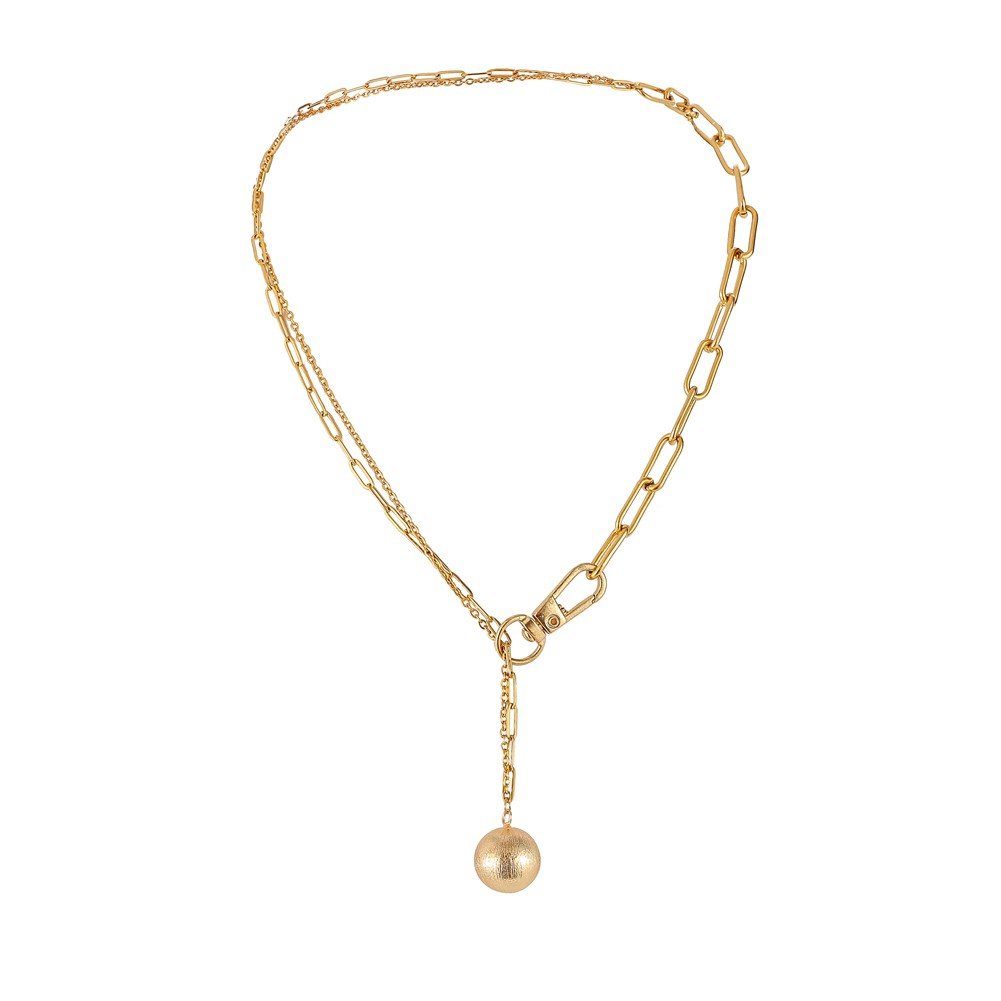 Neulry Chic K Pop Y Shaped Chain Cool Girl Punk Style Ball Pendant Golden Necklace Shopee Malaysia