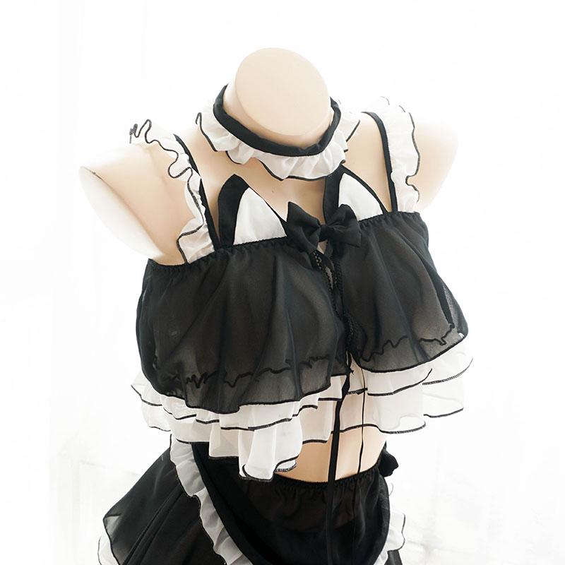 Women Chiffon Sexy Cat Maid Uniform Seduction Underwear Rabbit Girls