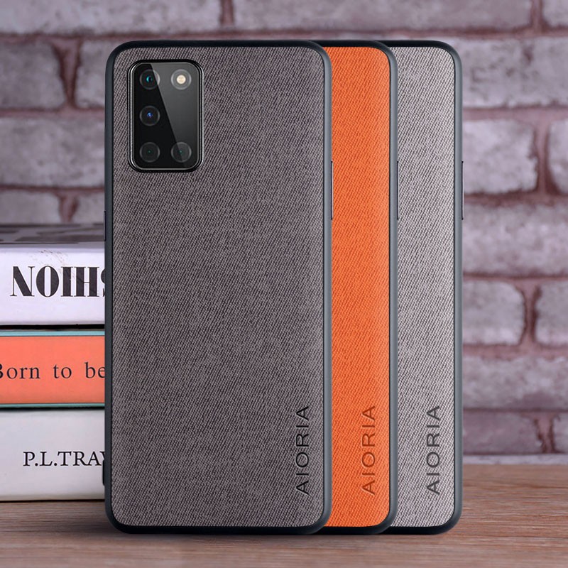 SKINMELEON Cover OnePlus 8T Case Casing Phone Textile Fabric Pattern PU Leather Case TPU Protective Cover Phone Case