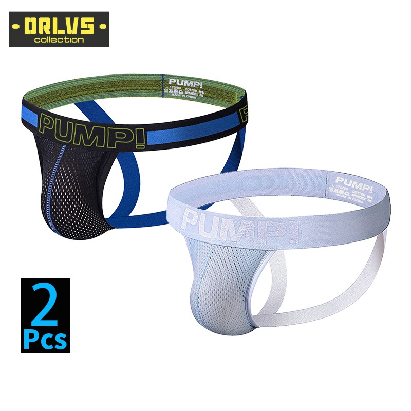 PUMP 2PCS Men's Thongs Sexy Underwear Mesh Breathable Jockstrap Male