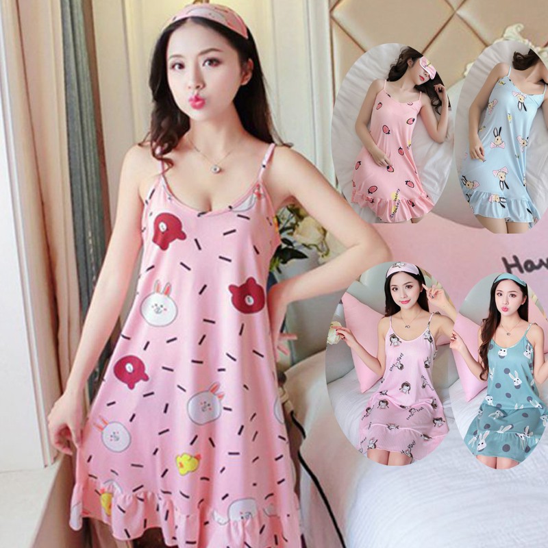 in2it ღ Women Pyjamas Korean Nightwear Soft Sleep Dress Sleepwear