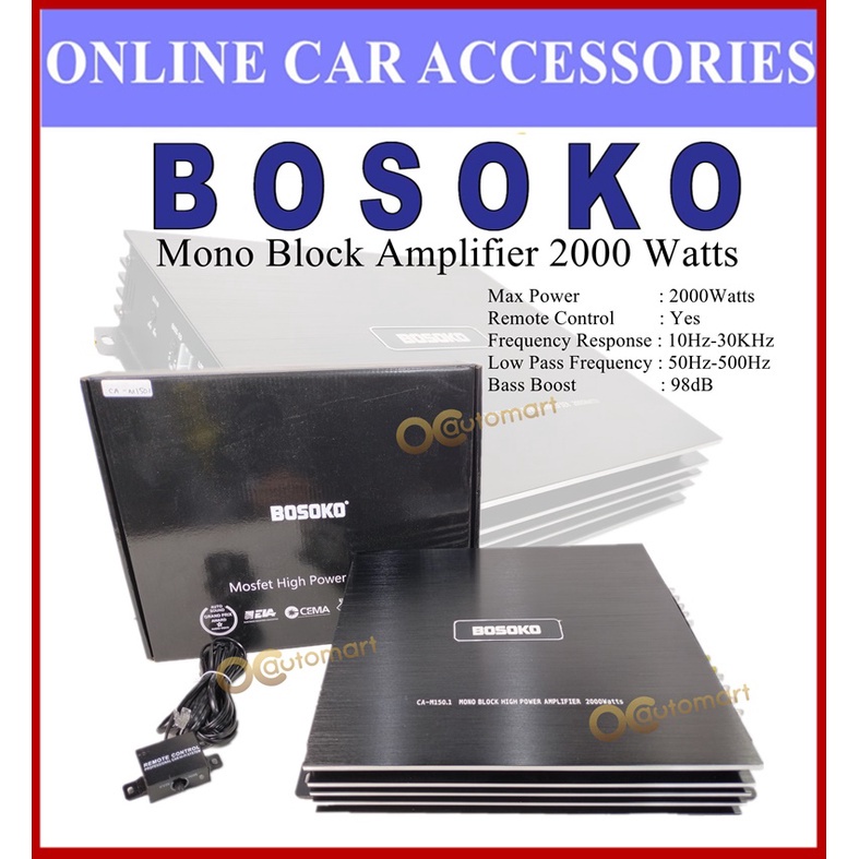 Bosoko MonoBlock Amplifer 2000 Watts With Bass Remote Control Mono Block Amplifier for Subwoofer