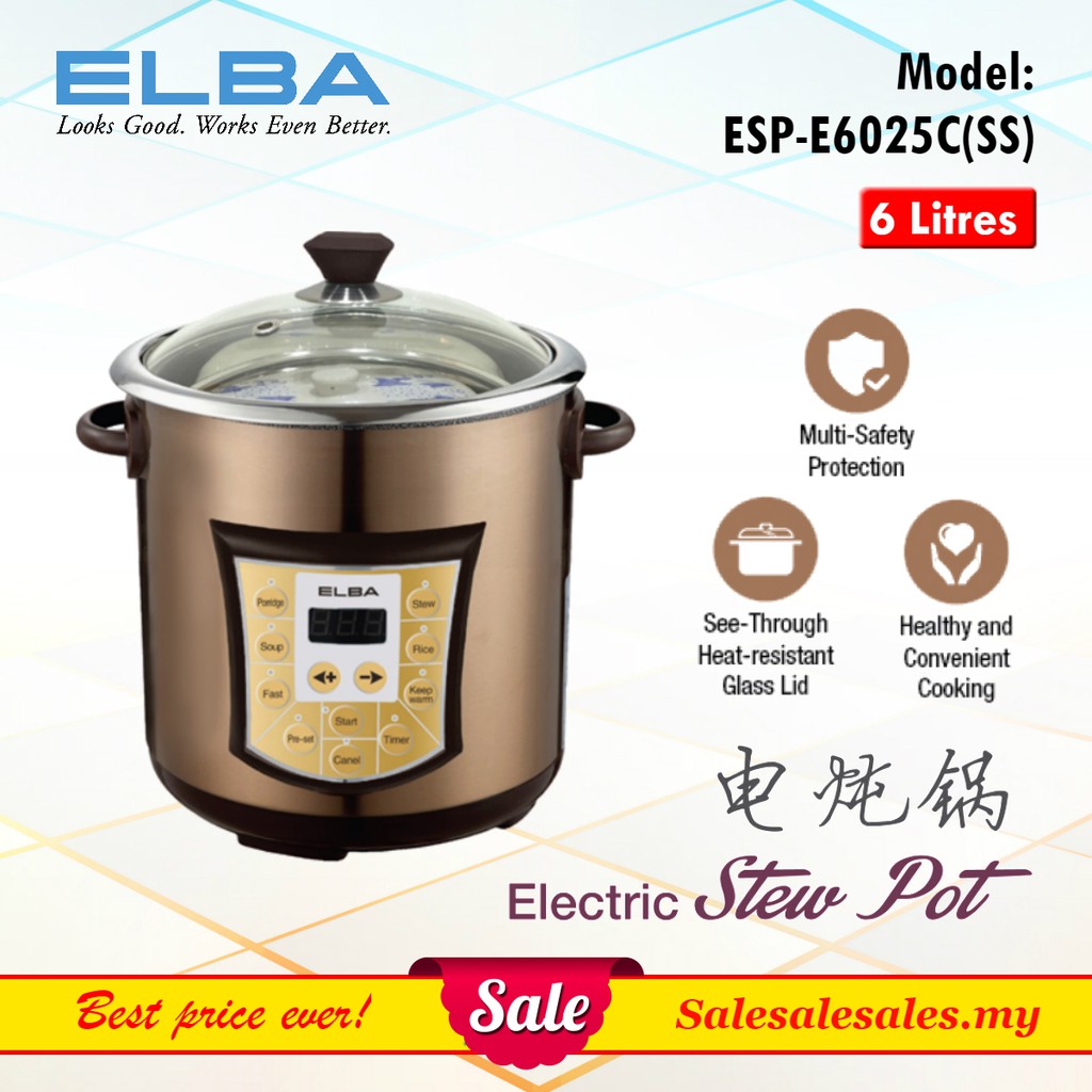 ELBA ESPE6025C(SS) Electric Stew Pot (Double Boiler) with 1 Ceramic