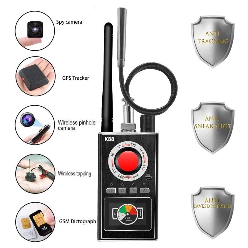 K88 Portable Profeessional Spy Hidden Camera Detector GPS Tracker Wireless Signal Finder Tech Gadgets for Security Protection