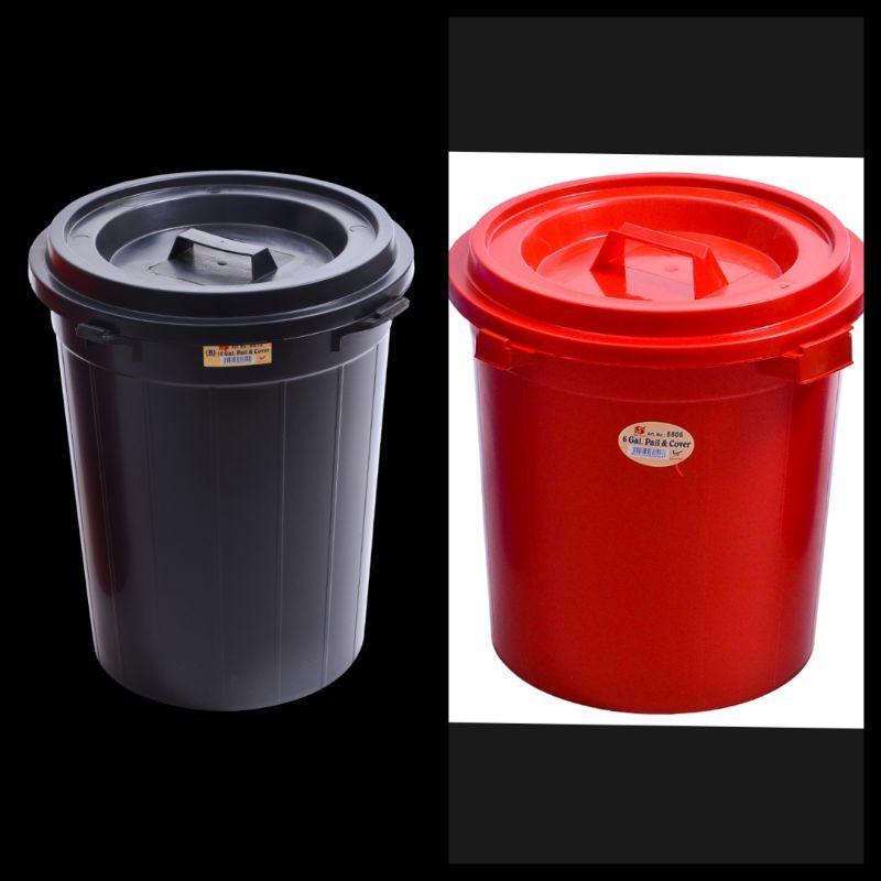 12 Gallon Plastic Pail with Cover Dustbin Rubbish Bin Tong  