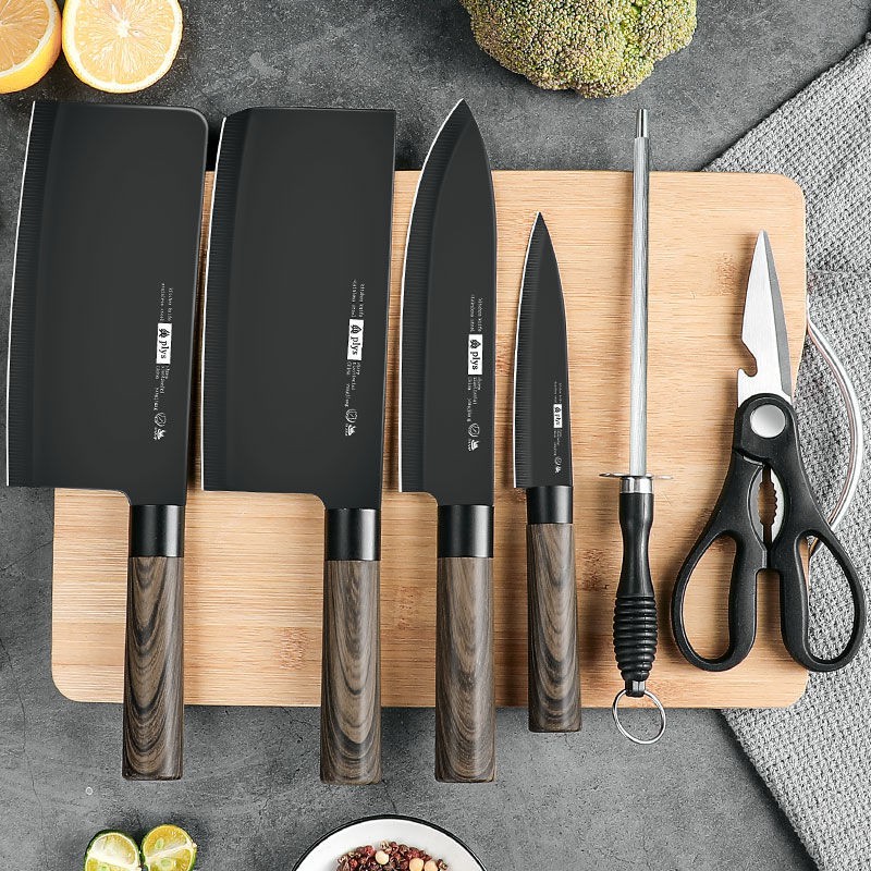 9 in 1 Knife Set Stainless Steel Japanese Damascus Knife with Black Oxidation iron Kitchen Chef Scissors Pisau Dapur