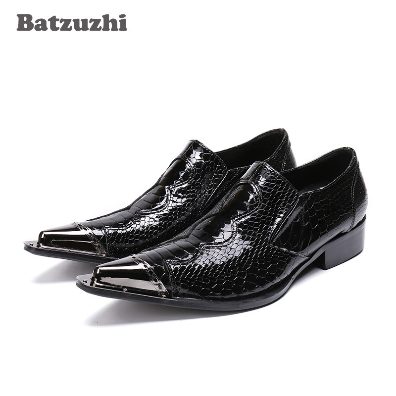 Italian Style Men Party Footwear Iron Pointed Toe Men Patent Leather Shoes 38-46