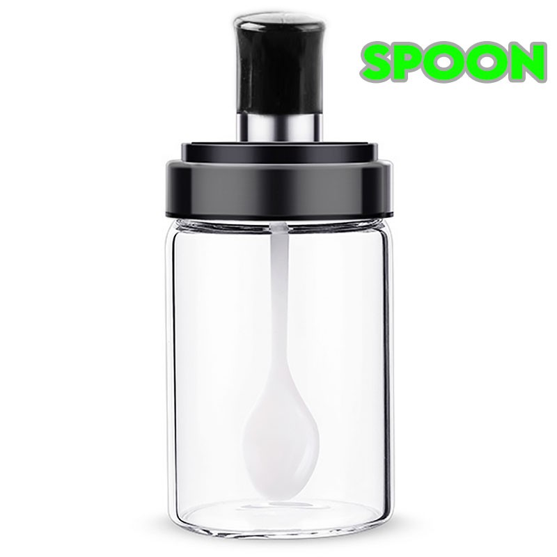 Glass Seasoning Bottle Spices Jar Condiment Box Non-Slip Base Glass Sugar Bowl with Spoons Honey Pot Jar