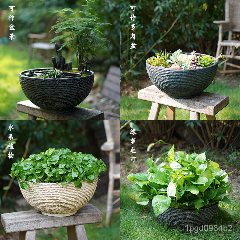 Flower Pot Lotus Basin 仿水泥树脂花盆创意个性花缸睡莲盆荷花盆水缸碗莲水培特大号庭0 Shopee Malaysia