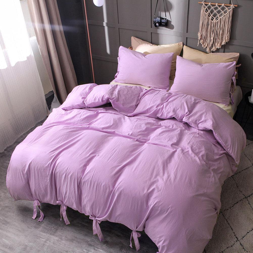 Cotton Set Bedding Washed Quilt Ties Purple Duvet Cover Pillowcase