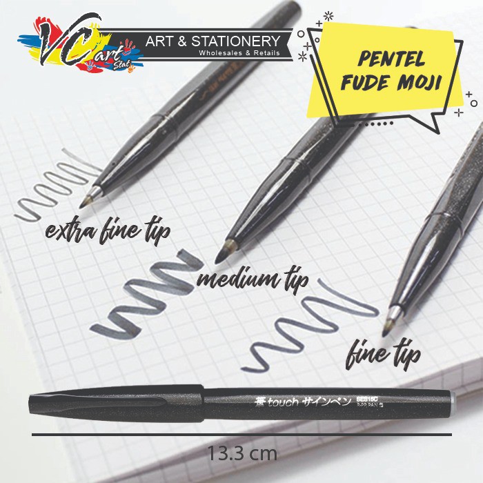 SET of 6 NEW Pentel Shaped Fude Brush Pen Black Ink bold medium F/S Japan