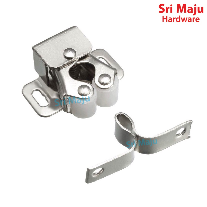 MAJU Iron Clip SS Double Ball Catch Latch with Prong for Furniture Cupboard Cabinet Closet Wardrobe Door Metal Latch