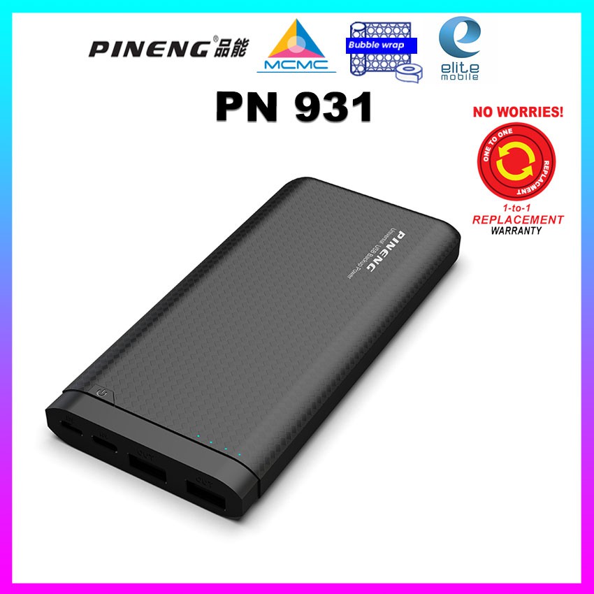 Original Pineng Pn 931 Power Bank 10000mah Lithium Polymer Malaysia Warranty Shopee Malaysia