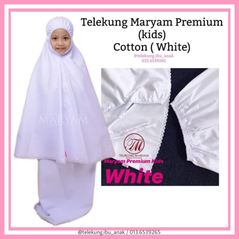 Telekung Maryam Premium Kids Putih Cotton Telekung Umrah | Shopee Malaysia