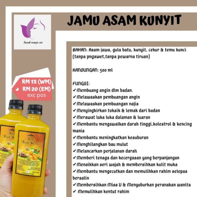 Jamu Asam Kunyit Air Kunyit Kecutkan Peranakan Bersalin Kempiskan Perut Readystok Shopee Malaysia