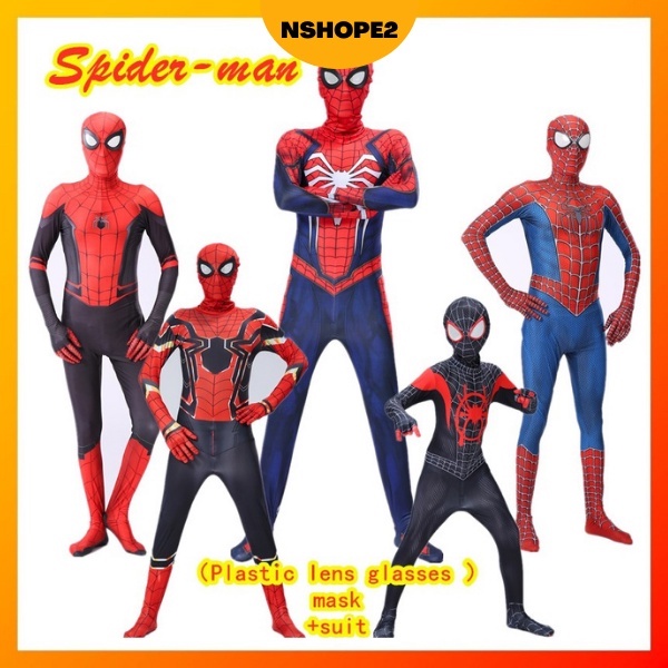 Cosplay SpiderMan Adult Costume Kid Bodysuit Suit Tights Plastic lens ...