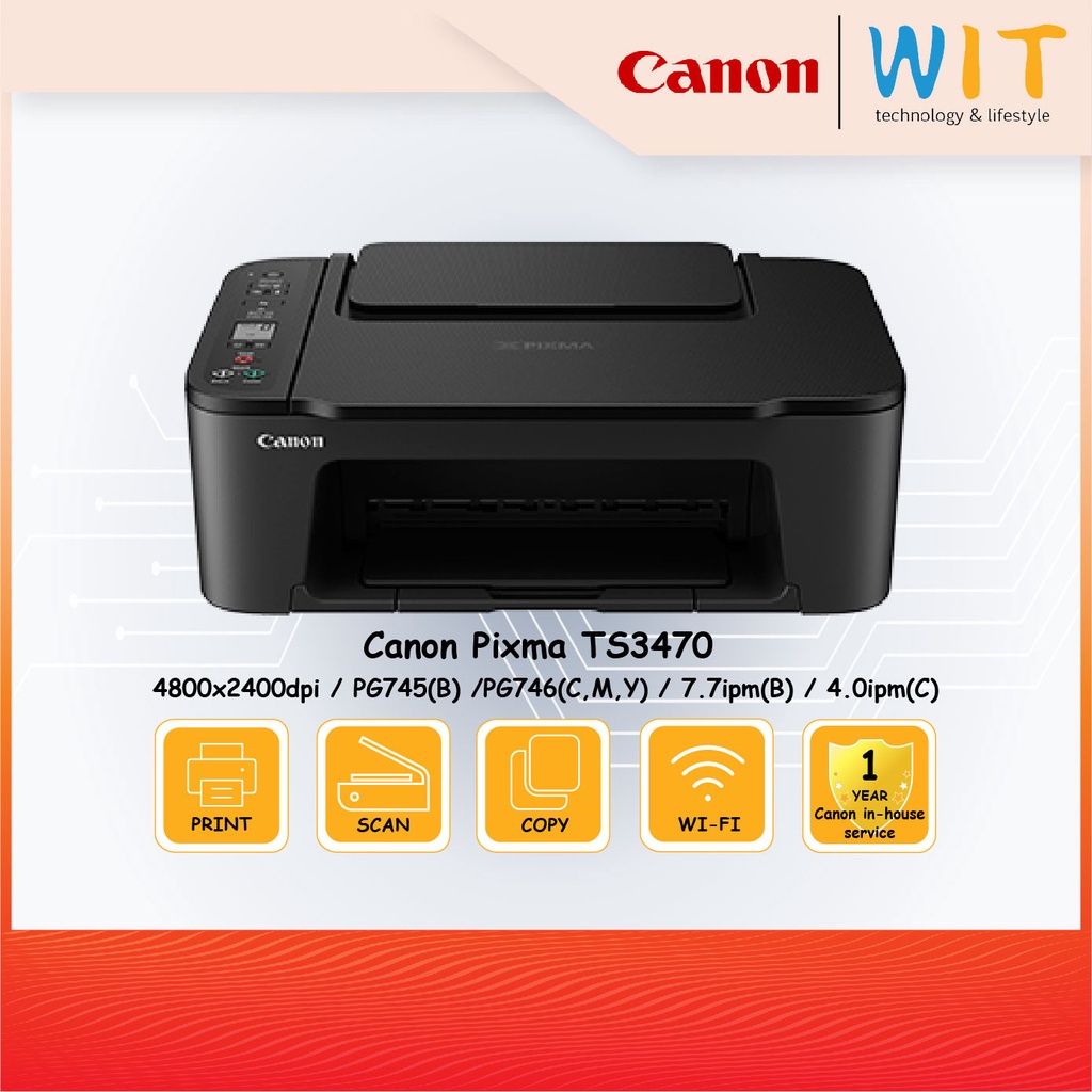 Canon Pixma TS3470 Print/Scan/Copy/4800x2400dpi/PG745(B)/PG746(C,M,Y)/7.7ipm(B) /4.0ipm(C)/Wifi