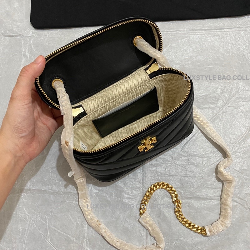 💯 Authentic Original Tory Burch Kira Chevron Mini Vanity Case Bag Black  Leather | Shopee Malaysia