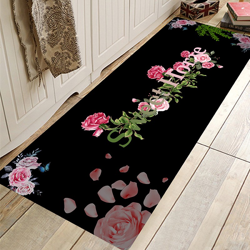 Ready Stock Rose And Letters Non Slip Hallway Rug Entryway