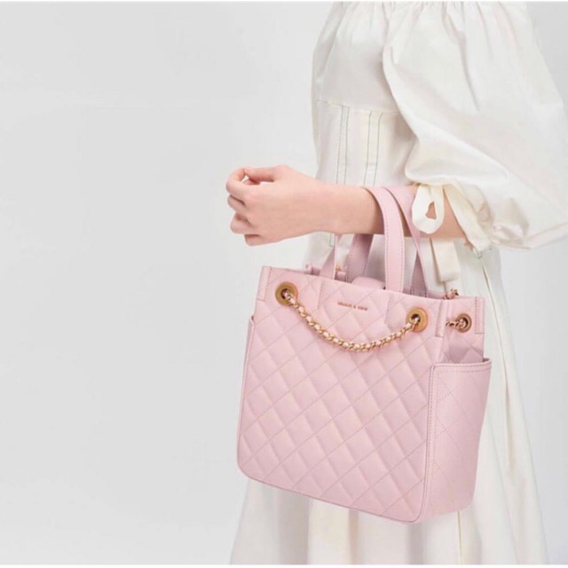 pink quilted tote bag