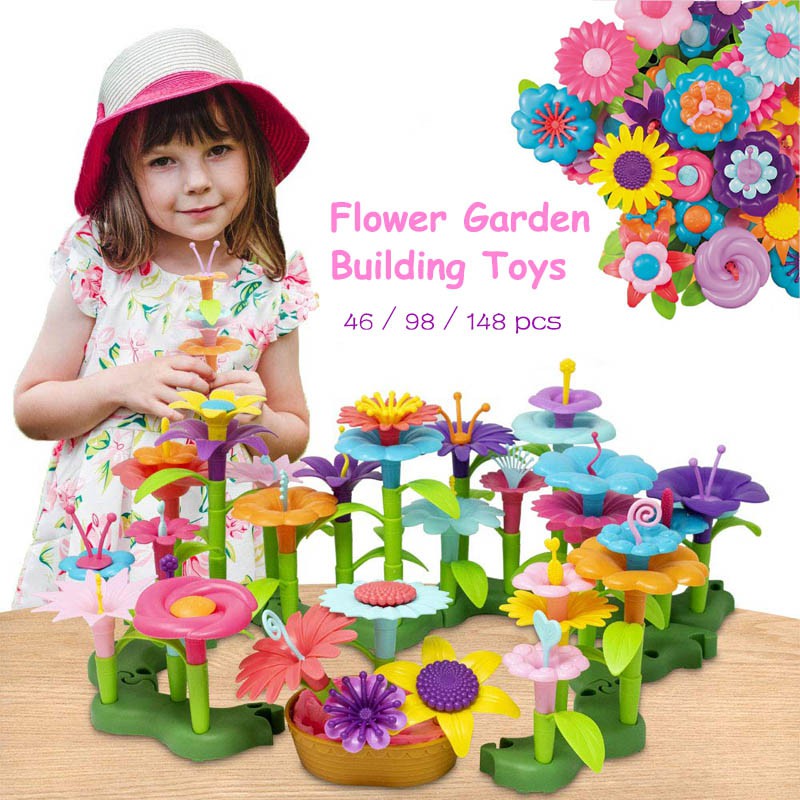 Kids Girls Diy Flower Garden Building Blocks Toys Bouquet Floral