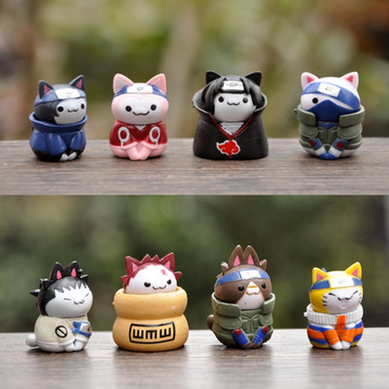 8pcs Anime Naruto Cat Figures Kitten Sasuke Itachi Collectible Action Figurines Mini Itachi Kakashi Collectible Doll Toys