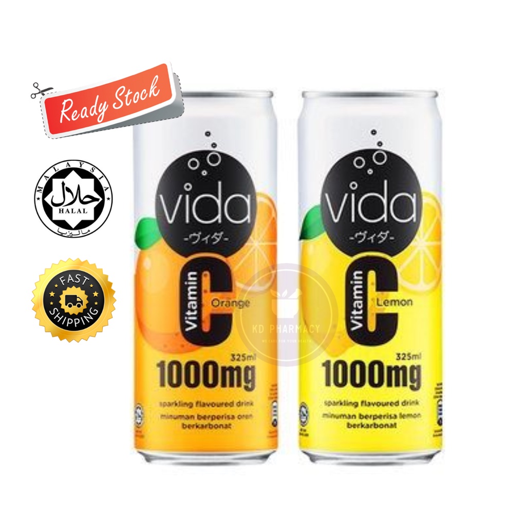 Vida Vitamin C 1000mg Sparkling Drink 325ml / Vida lemon, Orange