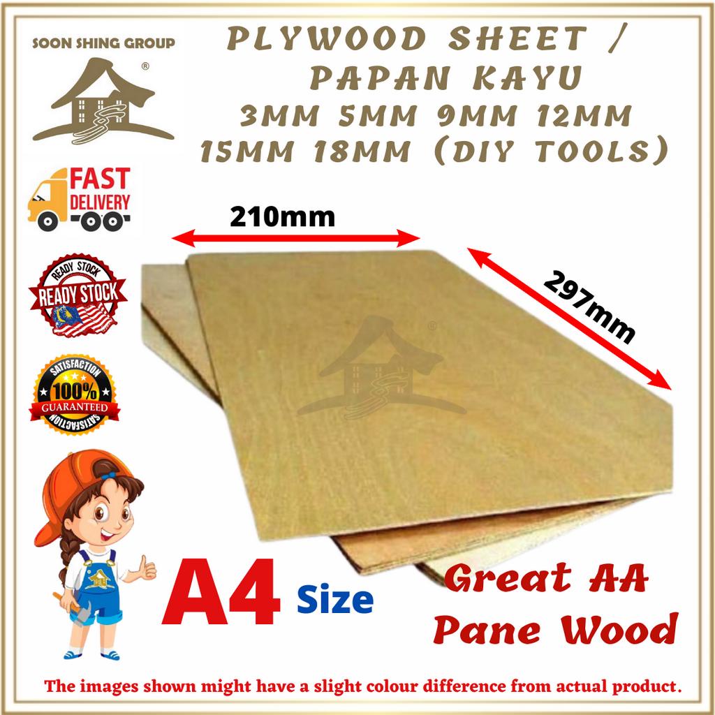 Plywood Sheet A4 Size (210mm x 297mm) / Papan Kayu 3mm 5mm 9mm 12mm
