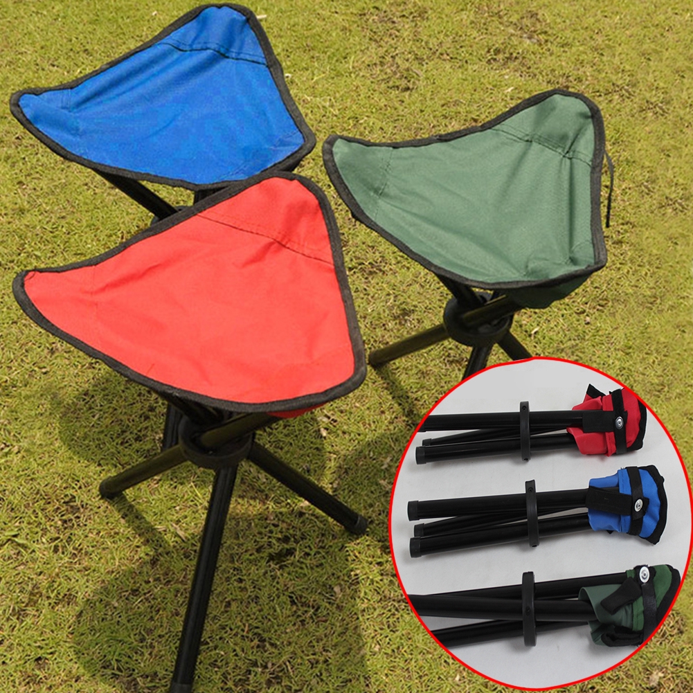 Folding Camping Chair Hiking Fishing Picnic Bbq Leisure Portable Padded Bench Tripod Random Color