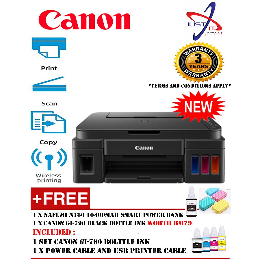 CANON PIXMA G3010 ALL IN ONE PRINTER (FOC 1 BOTTEL BLACK INK & POWER