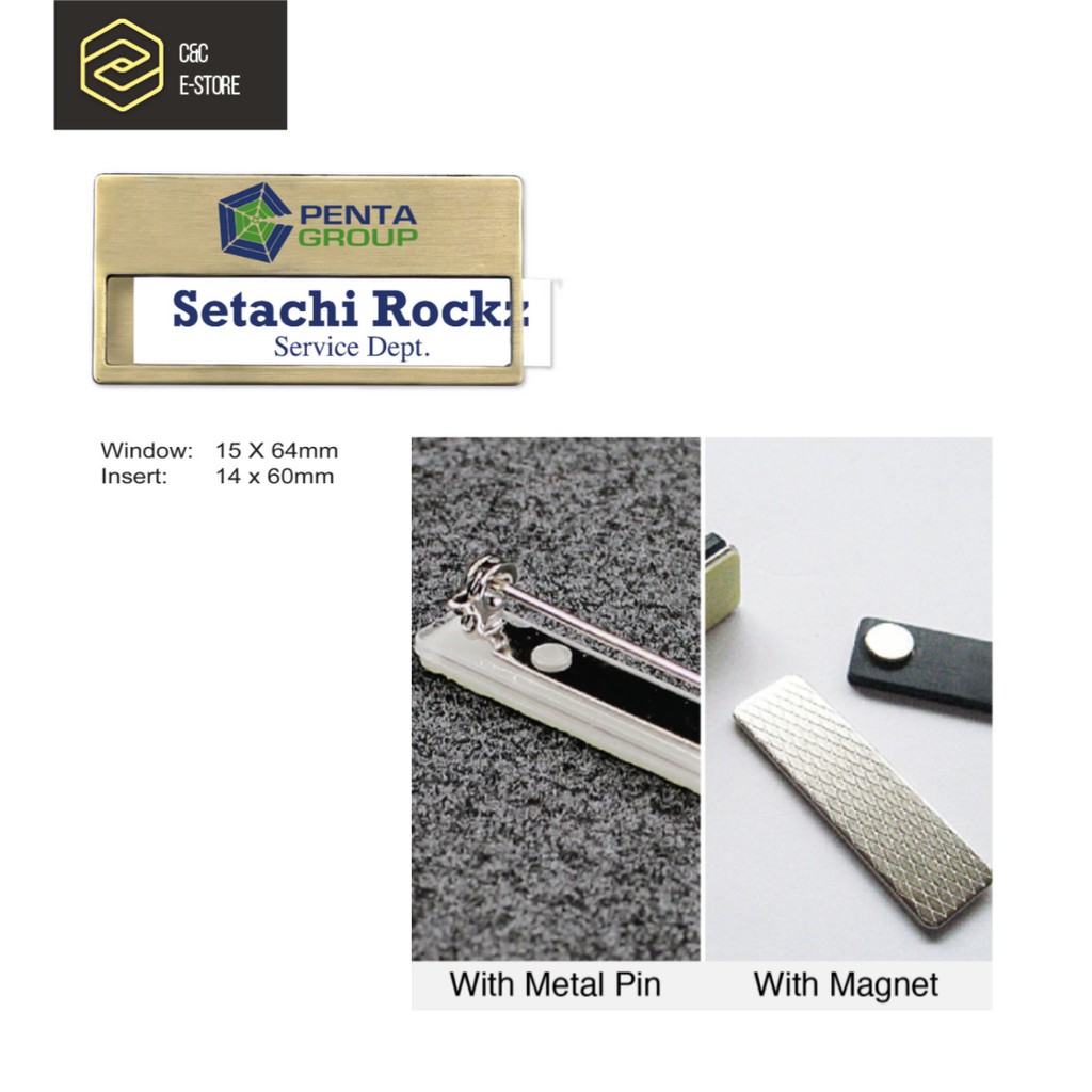 [Ready Stock] Custom Made Reusable Gold Name Tag 8-2 | 15mm x 64mm | Engraved Personalised Nama Metal Pin Magnet