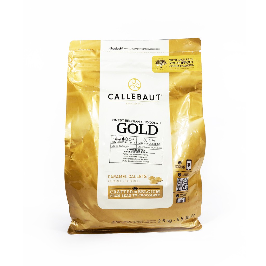 CALLEBAUT, GOLD WHITE CHOCOLATE WITH CARAMEL [FOAMBOX & ICEPACK