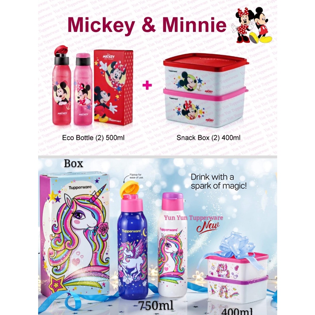🔥LIMITED🔥Tupperware My Little Pony or Unicorn Eco Bottle (750ml) Set / Mickey & Minnie Eco Bottle (500ml) Set