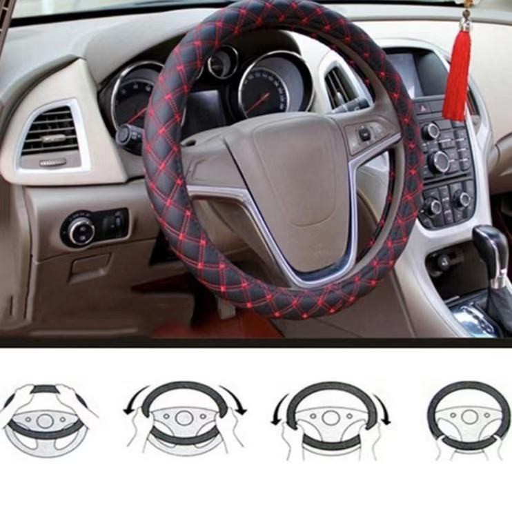 Car Steering Cover Wheel Cover M Size Pu Leather DAD Wrap Black with Red  Line Myvi Viva Axia Bezza Alza Wira Waja FLX | Shopee Malaysia