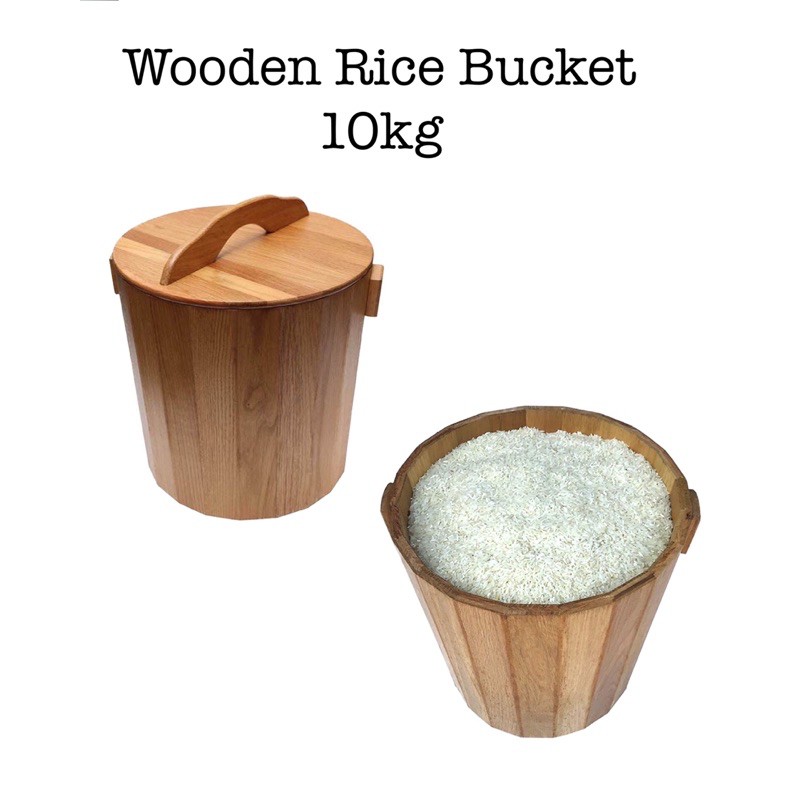 Rice Container Bekas Beras Kayu Wooden Rice Bucket Rice Dispenser Balang Beras Tong Beras Rice Wood Storage Minimalist