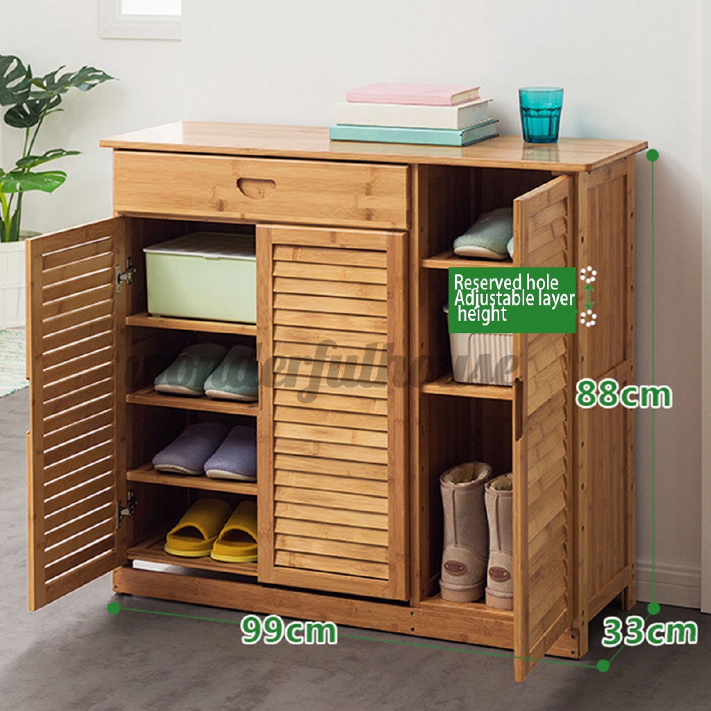 2 3 Doors Drawer Shoe Cabinet Rack Wooden Shelf Stool Storage Cupboard Organiser Shopee Malaysia