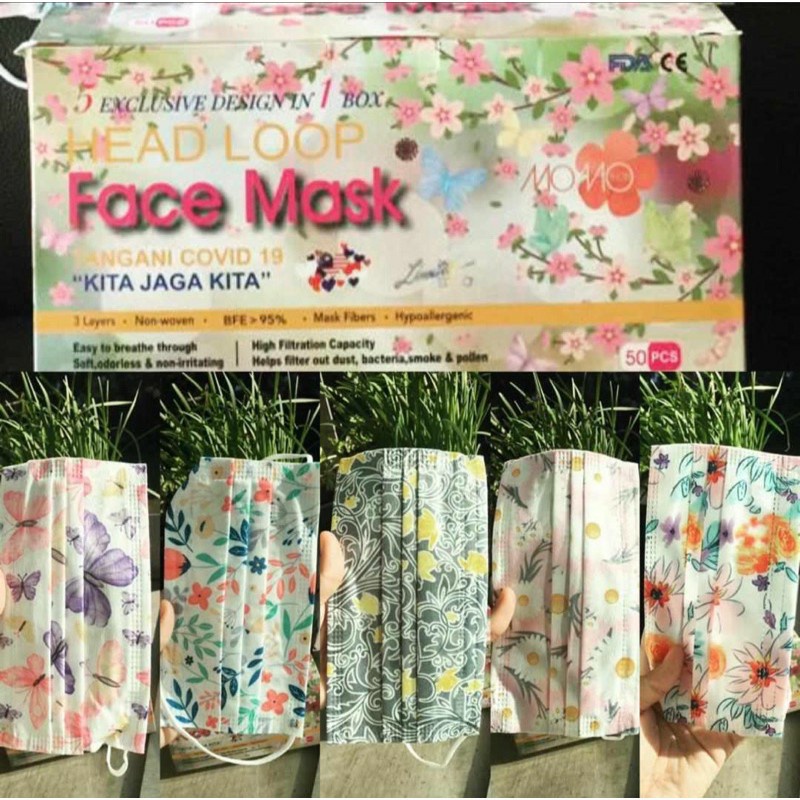 Premium Headloop Floral 3ply face mask 50pcs Box