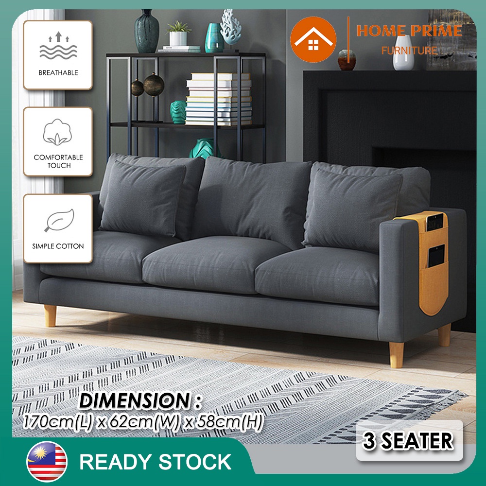 HP SFB0004 Sofa (1/2/3 Seater) Nordic Entry Lux Style Fabric Sofa Modern Minimalist Living Room Double Three-Seat Sofa