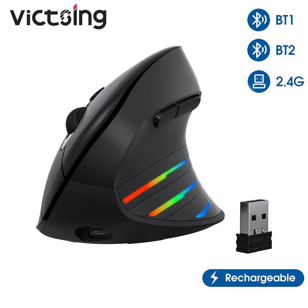 VICTSING RGB Rechargeable Ergonomic Mouse, Easy-switch up to 3 Devices ...