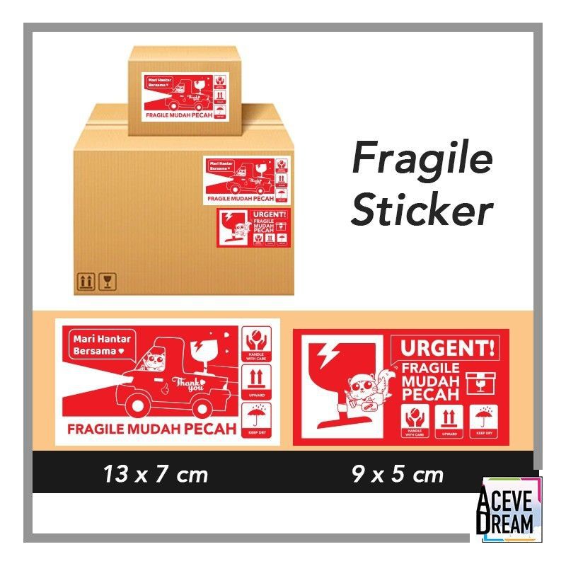 Ready Stock Malaysia 10 100 Pieces Red White Aceve Cat 9x5 13x7cm Fragile Sticker