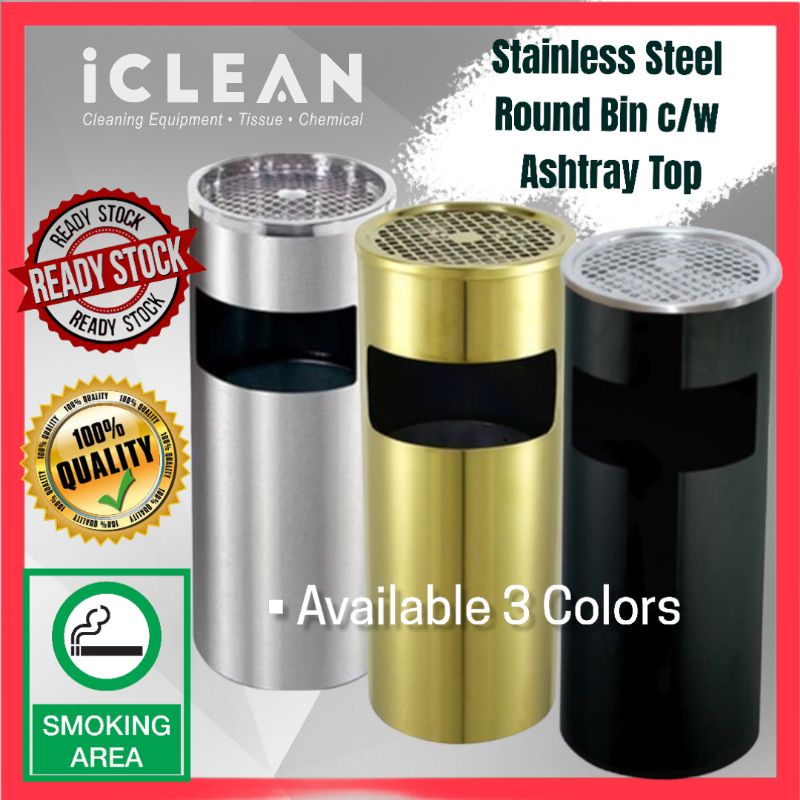 [Malaysia Ready Stock] Stainless Steel Round Ashtray Trash Bin Shopee Malaysia