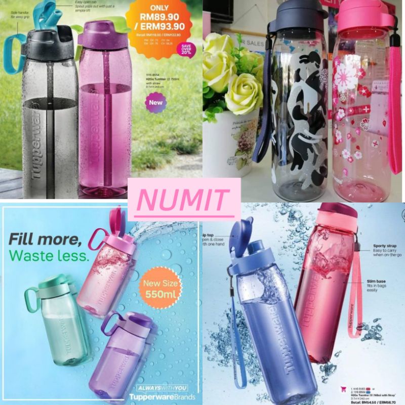 10 Jenis Tupperware H2GO Tumblers 750ML (Sakura Zen/ Cameo Actif Black