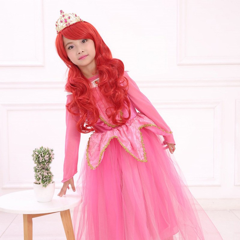 Long Curly Synthetic Little Mermaid Ariel Wig For Kids Red Cosplay