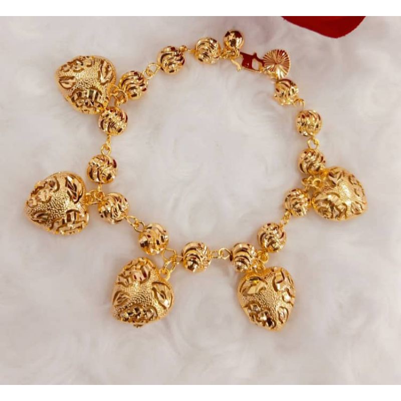 Gelang Tangan Biji Lada Gantung Love Cop 916 Persis Ori Emas Korea Emas Bangkok Premium Gold Plate Bracelet