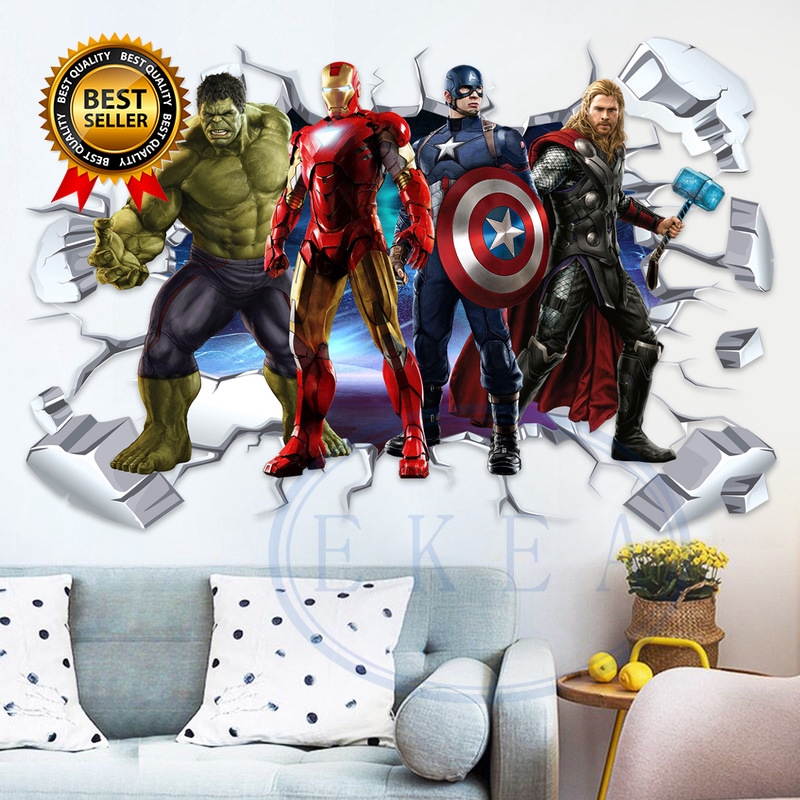 Marvel Iron Man Hulk Thor Captain America Hero Decal Wall Art Sticker Picture